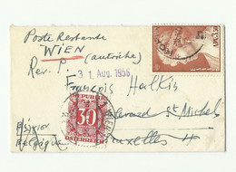 3.50 Dr. Obl. Sc KORINTH Sur Enveloppe (format Carte De Visite) Du 9 Avril 1956 Vers Bruxelles (biffé) Et Renvoyé à La P - Cartas & Documentos