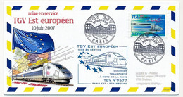 FRANCE - 2 Env FDC - 0,54E TGV Est Européen - Paris / Strasbourg - 9/10 Juin 2007 - Mise En Service - 2000-2009