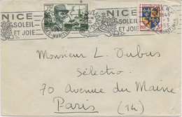 LETTRE OBLITERATION DAGUIN " NICE / SLEIL / ET JOIE / ANNEE 1955- AFFRANCHIE N° 954 -984 - - Mechanical Postmarks (Other)