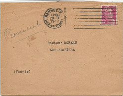LETTRE OBLITERATION DAGUIN " RENNES - 7 LIGNES DROITES -ANNEE 1948 - Mechanical Postmarks (Other)