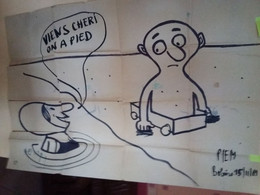 PIEM   Dessin Original Sur Grande Feuille Papier Env. 77 X 118 Cm - " Viens , Chéri , On A Pied "  Bobino 15/11/69 - Non Classificati