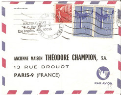 Etats-Unis 1970 - Lettre PA De Los Angeles Terminal Annexe à Paris - Affranchissement Composé - Théodore Champion - Covers & Documents