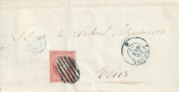1857-CARTA-Edifil: 48. ISABEL II. LERIDA A REUS. Matasello PARRILLA, Fechador LERIDA, Ambos En Azul - Storia Postale