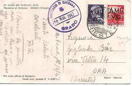 TS002 - AMG-VG 3 L DEMOCRATICA + 1 L IMPERIALE SU CARTOLINA DA TRIESTE A ORA  - 19.5.1947 - Poststempel