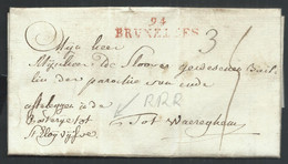 L 1797 94/BRUXELLES -> Waereghem + "afteleggen In De Posterije Tot St Eloy Vijve" (décompte à La Poste De Vive St Eloy) - 1794-1814 (French Period)