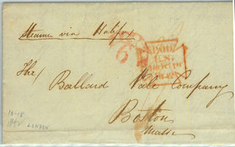 91279  - GB - POSTAL HISTORY - PREPHILATELIC COVER To BOSTON 1848 Transit Mail - …-1845 Voorfilatelie