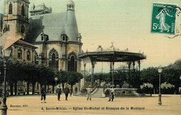 St Mihiel * église St Michel Et Kiosque De La Musique * Cpa Toilée Colorisée - Saint Mihiel