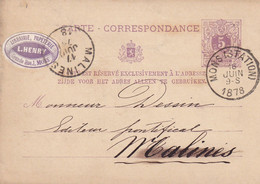 DDX764 -- Etiquettes Rares - Vignette Librairie Papeterie Henry 1878 Sur Entier Postal MONS Vers MALINES - Erinnofilia [E]