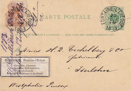 DDX765 -- Etiquettes Rares - Vignette Clouterie Ferronnerie Eclairage Dulière 1883 Sur Entier Postal FONTAINE L'EVEQUE - Erinnofilia [E]