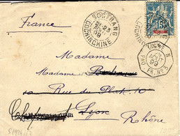 1898- Enveloppe De SONTRANG / COCHINCHINE  Affr. 15 C Groupe + Cad Octogonal.  LIGNE N / PAG.FR.N°3 - Lettres & Documents