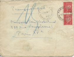 1941 - PETAIN 1F X2 SUR LETTRE PNEUMATIQUE De PARIS - - 1941-42 Pétain