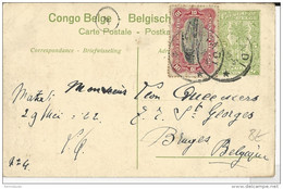 CONGO BELGE - 1922 - CARTE ENTIER POSTAL "BILDPOSTKARTE" (VUE LAC TANGANIKA) De MATADI Pour BRUGES - Enteros Postales