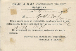 BdR - 1876 - CARTE PRECURSEUR ENTIER CERES Avec REPIQUAGE PRIVE De PINATEL (COMMISSION TRANSIT) De MARSEILLE Pour ROUEN - Tarjetas Precursoras