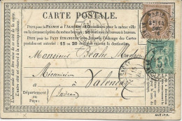 SEINE - 1876 - CP PRECURSEUR ENTIER MIXTE CERES/SAGE REPIQUAGE PRIVE ! De PIAT à PARIS - Tarjetas Precursoras