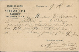 1876 - MAINE ET LOIRE - CARTE PRECURSEUR ENTIER Avec REPIQUAGE PRIVE "EPICERIE ET GRAINES" à SAUMUR - Precursor Cards