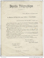 1870 - RARE DEPECHE TELEGRAPHIQUE Du MINISTRE De L'INTERIEUR - War 1870