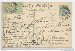 1906 - DOUBLE AFFRANCHISSEMENT MIXTE BLANC / MONACO Sur CARTE Pour ANVERS (BELGIQUE) - Marcofilie