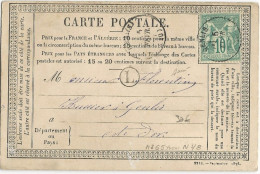 1877 - SAGE 10c N/B Sur CARTE PRECURSEUR De GENLIS (COTE D'OR) - BOITE RURALE L NON IDENTIFIEE - Precursor Cards