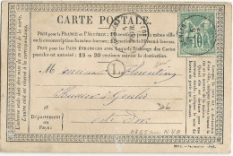 1877 - SAGE 10c N/B Sur CARTE PRECURSEUR De GENLIS (COTE D'OR) - BOITE RURALE L NON IDENTIFIEE - Cartes Précurseurs