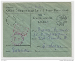 1917 - ENVELOPPE D'un OFFICIER PRISONNIER DE GUERRE RUSSE à OFLAG De REISEN In POSEN Pour COPENHAGUE - Courriers De Prisonniers