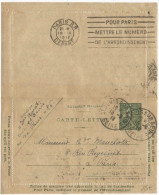 1919 - CARTE-LETTRE ENTIER POSTAL TYPE SEMEUSE (RARE AVEC BORDS) AVEC DATE De SAINT DENIS Pour PARIS - Cartoline-lettere