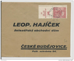 TCHECOSLOVAQUIE - 1937 - ENVELOPPE Pour CESKE BUDEJOVICE Avec TIMBRES INTERPANNEAU (ZIERFELD) - Brieven En Documenten