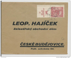 TCHECOSLOVAQUIE - 1937 - ENVELOPPE Pour CESKE BUDEJOVICE Avec TIMBRES INTERPANNEAU (ZIERFELD) - Briefe U. Dokumente