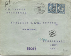 1909 - LEVANT - ENVELOPPE RECOMMANDEE De SALONIQUE Pour CINCINNATI (OHIO - USA) - MOUCHON - Cartas & Documentos