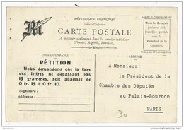 1905 ENV. - CARTE De PETITION Pour L'ABAISSEMENT Des TARIFS POSTAUX - Postal Rates