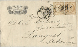 1871 - RARE MIXTE 10c SIEGE + 15c CERES Sur LETTRE PUBLICITAIRE DECOREE (CHOCOLAT) à ST QUENTIN (AISNE) => LANGRES - 1870 Beleg Van Parijs