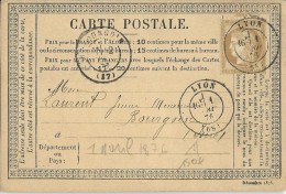 1 AVRIL 1876 - CARTE PRECURSEUR REPIQUEE Avec T17 SEUL SANS LOSANGE - 1° JOUR D'UTILISATION - Cartoline Precursori