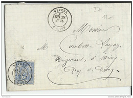 NIEVRE - SAGE - 1877 - LETTRE De NEVERS Avec CACHET De GARE Pour ISSOIRE - Spoorwegpost