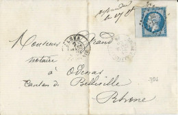 1862 - ALGERIE - 20c EMPIRE BORD De FEUILLE Sur LETTRE De ALGER Avec PC 3710 Pour ODESSAS Par BELLEVILLE (RHONE) - 1853-1860 Napoleon III