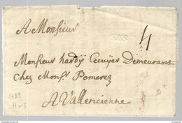 1739 - BELGIQUE - LETTRE De MONS Avec MARQUE LINEAIRE FRAPPEE à SEC  Pour VALENCIENNES (NORD) - 1714-1794 (Paesi Bassi Austriaci)