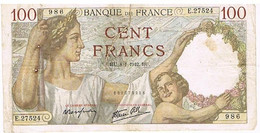 FRANCE   BILLET DE 100 FRANCS    HU  . 8 -1-1942    N°986                  BI11 - 100 F 1939-1942 ''Sully''