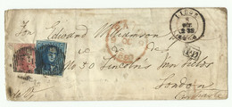 N°2-5 - Affranchissement Mixte 20 Centimes EPAULETTE Et 40 Centimes MEDAILLON Obl; P.73 Sur Enveloppe De LIEGE Le 8 Octo - 1849 Epaulettes