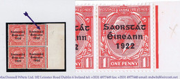Ireland 1922-23 Thom Saorstat 1d Var. "Accent Inserted By Hand" R15/12 In A Marginal Block Of 4 Mint - Unused Stamps