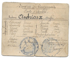 SERVICE DU CAMPEMENT CARTE D IDENTITE ANGELE ANDRIEUX OUVRIERE - Documenti