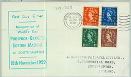 BK0865 - GB - POSTAL HISTORY - 1959 FDC Cover SG # 599/601 + 605 Sorting Machine - ....-1951 Vor Elizabeth II.