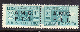 TRIESTE A 1949 1953 AMG-FTT ITALY OVERPRINTED SOPRASTAMPATO D' ITALIA PACCHI POSTALI LIRE 2 MNH - Postal And Consigned Parcels