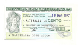 1977 - Italia - Banca Provinciale Lombarda - Associazione Commercianti Di Lodi - [10] Checks And Mini-checks
