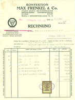 Österreich Wien 1928 Rechnung Deko + Fiskalmarke " Konfektion Max Frenkel & Co " Stempelmarke - Österreich