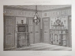 Planche Architecture Paris César Daly Architecte 1870 Décoration Intérieure Salle à Manger Boulevard Arago Huguelin P1+E - Architecture