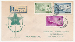 GHANA - 3 Valeurs "Black Star Line" Sur FDC Recommandée - 27 Dec 1957 - Ghana (1957-...)