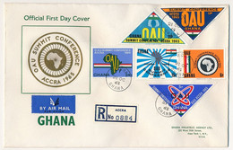 GHANA - 6 Valeurs "OAU Summit Conference - Accra 1965" Sur FDC Recommandée Grand Format 21/10/1965 - Ghana (1957-...)