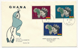 GHANA - 3 Valeurs "Visite Reine Elisabeth Au Ghana" - FDC Recommandée - 9 Novembre 1961 - Familias Reales