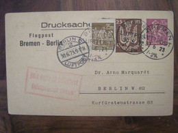 1923 Flugpost Bremen Berlin Luftpost Air Mail Poste Aerienne Cover Deutsches Reich DR Germany - Lettres & Documents
