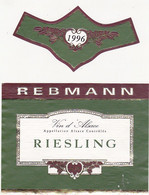 Etiquette Vin / Alsace / Riesling / REBMANN / 1996 - Riesling