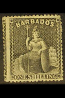 1872 1s Black Britannia, SG 54, Mint With Toned Gum. For More Images, Please Visit Http://www.sandafayre.com/itemdetails - Barbados (...-1966)