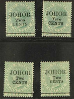 JOHORE 1891 2c On 24c Green, All Four Different Types Of Surcharge, SG 17/20, Mint Or Unused (SG 17/18), Cat.£340 (4 Sta - Otros & Sin Clasificación